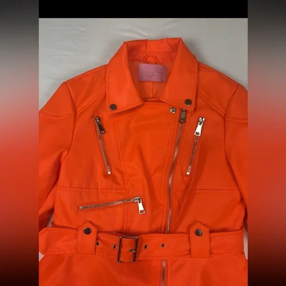 AKIRA Orange Peplum Belted Moto Jacket - Picture 2 of 5
